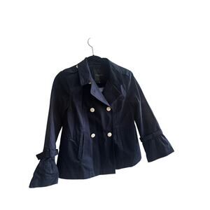 Talbots Petite Navy Double Breasted Peacoat NWOT Gingham Lining Anchor Buttons